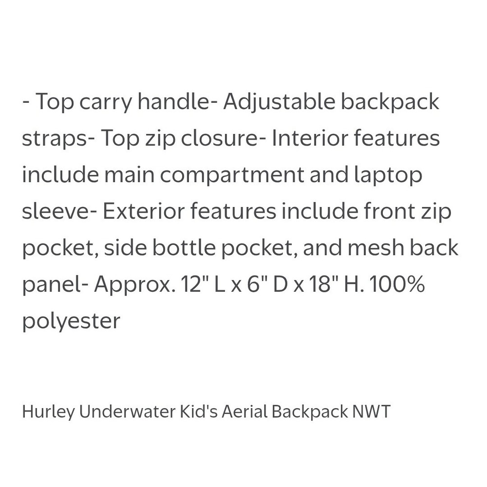 Hurley Underwater Aerial Backpack Unisex Bookbag Black Multicolor Ocean Theme - Picture 11 of 11
